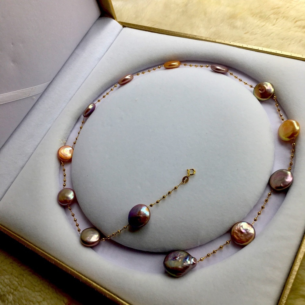 Rare 18k fresh water pearl necklace 14mm